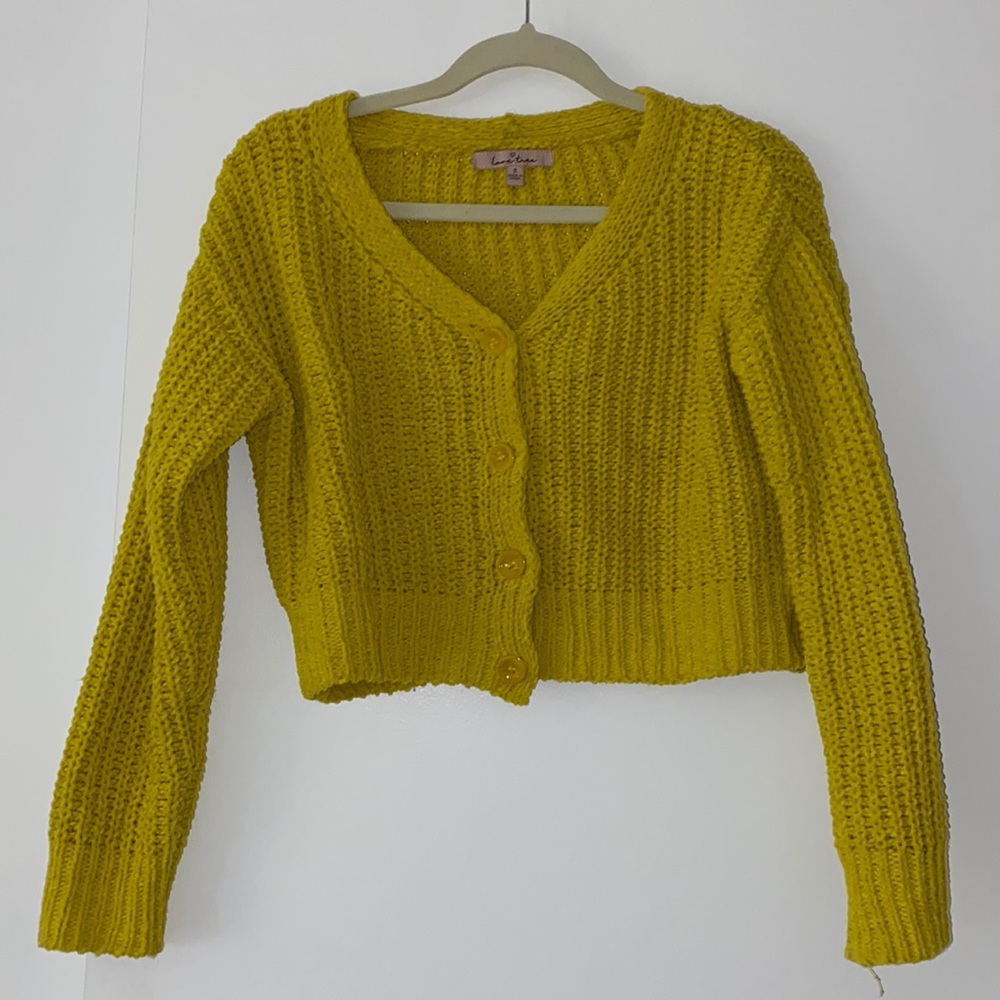 Bright yellow quilted cardigan sweater